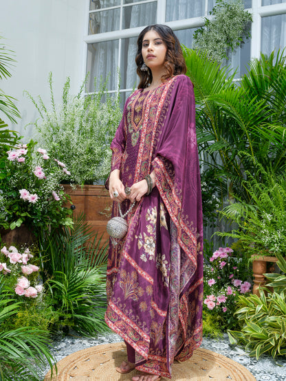 Purple Crepe Embroidered Pakistani Style Kurta Set with Dupatta – Mirror & Shell Work