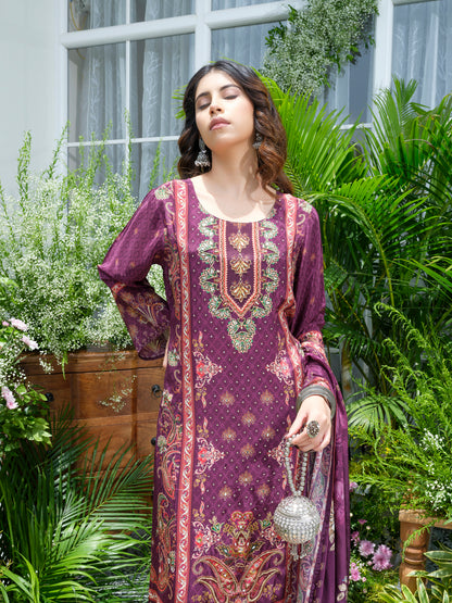 Purple Crepe Embroidered Pakistani Style Kurta Set with Dupatta – Mirror & Shell Work