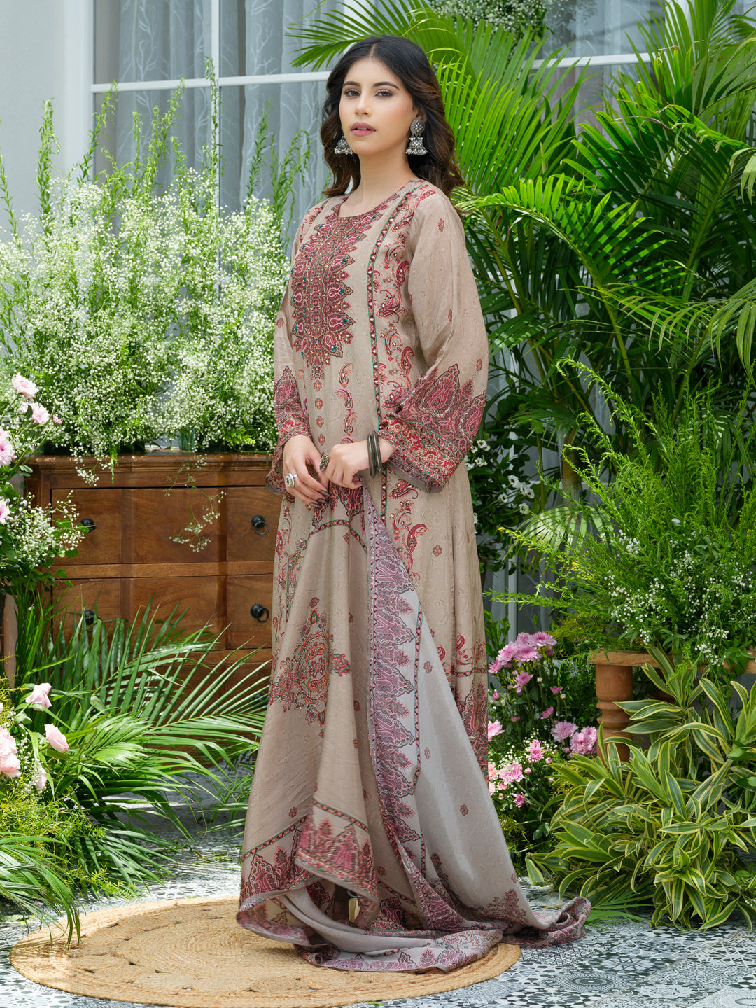 Grey Pakistani Suit Hand & Mirror Work Ethnic Kurta with Trouser & Dupatta Set