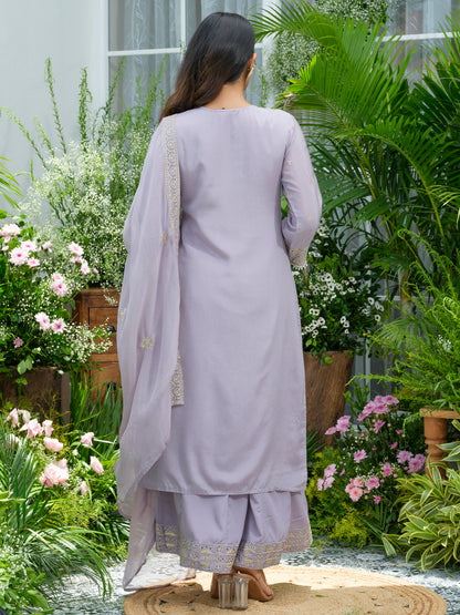 Embroidered Mirror and Cut Work Pakistani Kurta with Trouser and Dupatta Set
