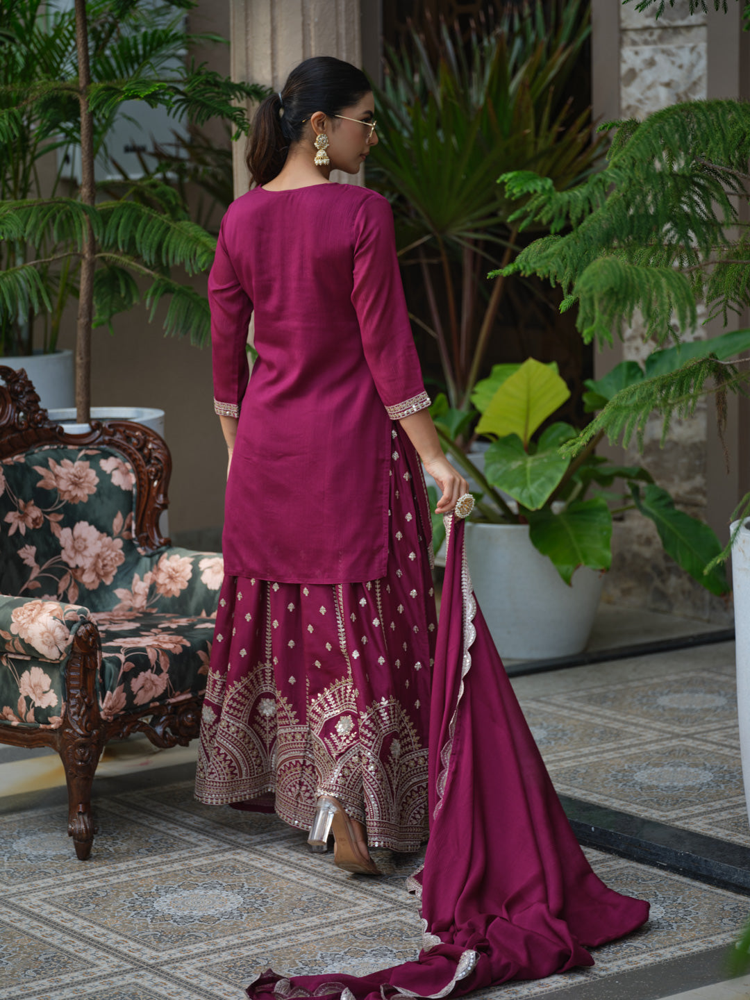 Royal Embroidered Kurta Sharara Set