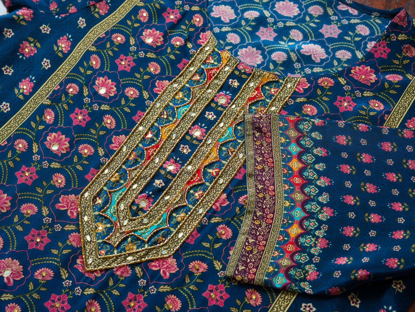 Navy Blue Pakistani 3-Piece Suit with Hand & Mirror Work Festive Ethnic Wear for Women
