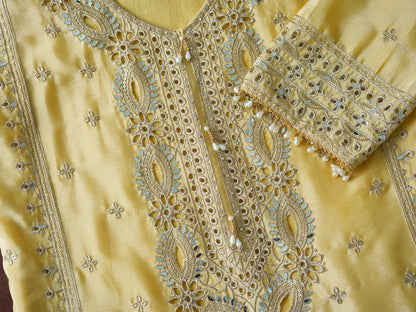 Embroidered Mirror and Cut Work Pakistani Kurta with Trouser and Dupatta Set