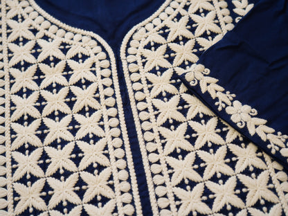 Women's Navy Blue Hand Chikankari embroidery A-Line Kurta With Pant