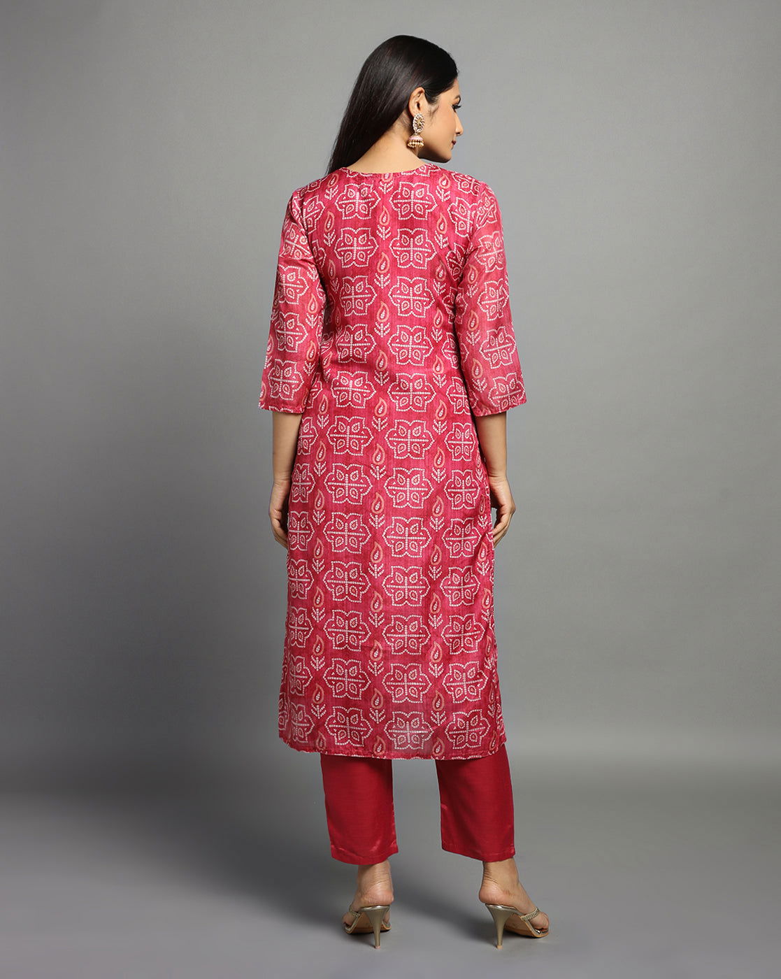 Bandhani Printed Thread Work  Kurta With Trousers & Dupatta - Buy Best Ethnic Wear for Women & Girls | Daily Woman - 