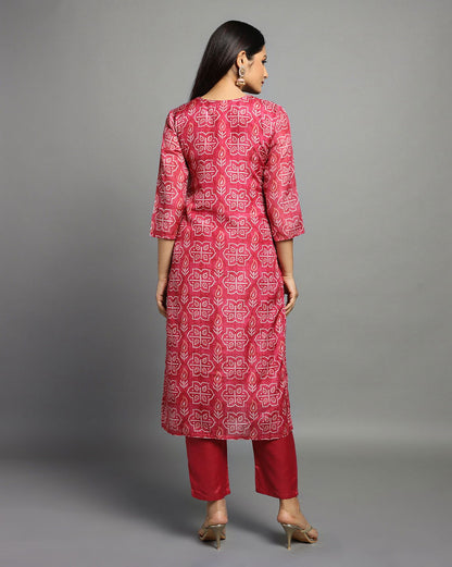 Bandhani Printed Thread Work  Kurta With Trousers & Dupatta - Buy Best Ethnic Wear for Women & Girls | Daily Woman - 