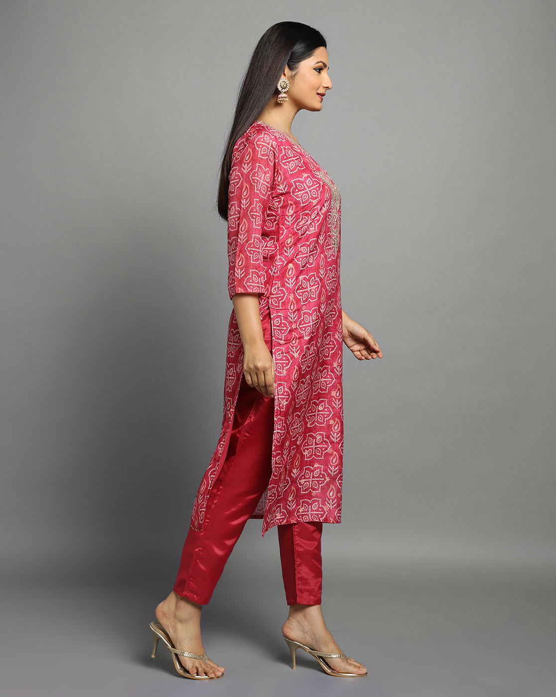 Bandhani Printed Thread Work  Kurta With Trousers & Dupatta - Buy Best Ethnic Wear for Women & Girls | Daily Woman - 
