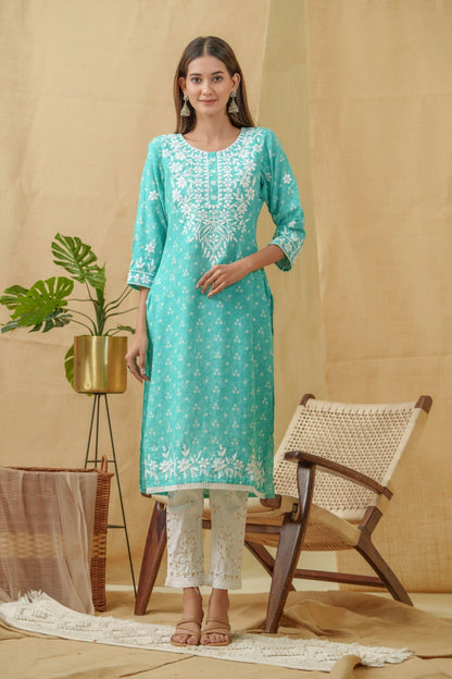 Bandhani Printed Thread Work Straight Kurta - Buy Best Ethnic Wear for Women & Girls | Daily Woman - 