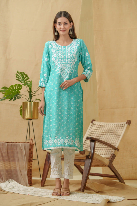 Bandhani Printed Thread Work Straight Kurta - Buy Best Ethnic Wear for Women & Girls | Daily Woman - 