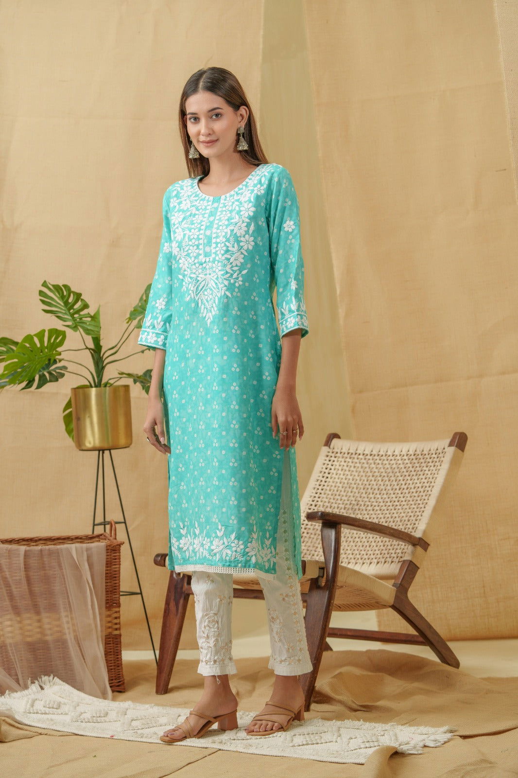 Bandhani Printed Thread Work Straight Kurta - Buy Best Ethnic Wear for Women & Girls | Daily Woman - 
