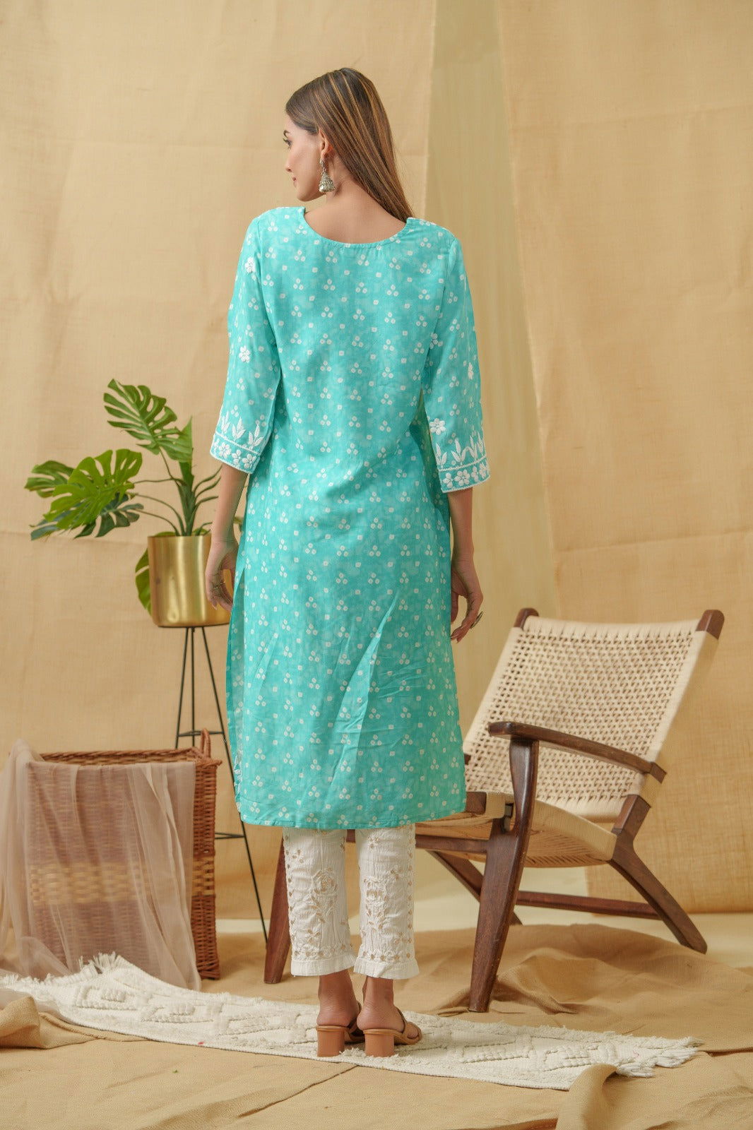 Bandhani Printed Thread Work Straight Kurta - Buy Best Ethnic Wear for Women & Girls | Daily Woman - 