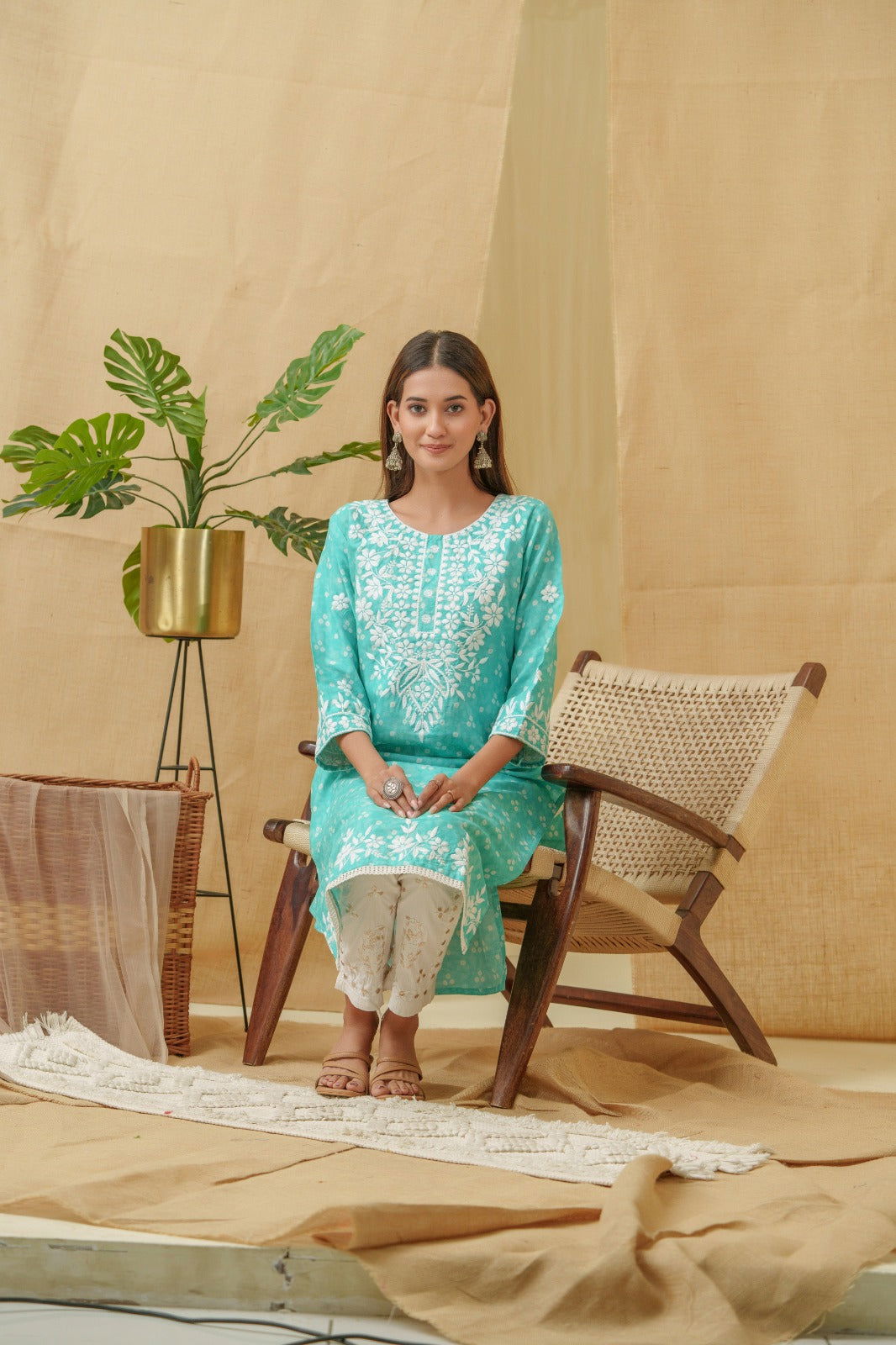 Bandhani Printed Thread Work Straight Kurta - Buy Best Ethnic Wear for Women & Girls | Daily Woman - 