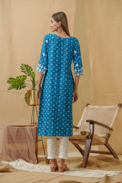 Bandhani Printed Thread Work Straight Kurta - Buy Best Ethnic Wear for Women & Girls | Daily Woman - 