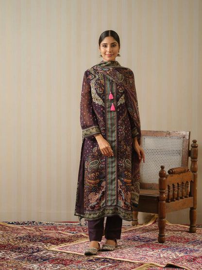 Black Printed Floral Straight Kurta and Trousers With Dupatta - Buy Best Ethnic Wear for Women & Girls | Daily Woman - 