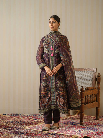 Black Printed Floral Straight Kurta and Trousers With Dupatta - Buy Best Ethnic Wear for Women & Girls | Daily Woman - 