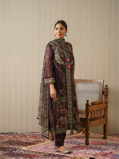 Black Printed Floral Straight Kurta and Trousers With Dupatta - Buy Best Ethnic Wear for Women & Girls | Daily Woman - 