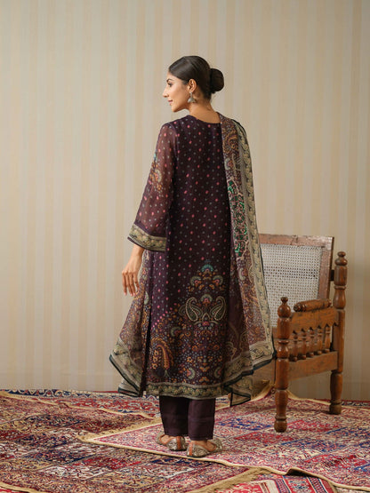 Black Printed Floral Straight Kurta and Trousers With Dupatta - Buy Best Ethnic Wear for Women & Girls | Daily Woman - 