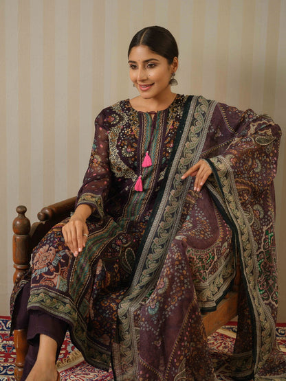 Black Printed Floral Straight Kurta and Trousers With Dupatta - Buy Best Ethnic Wear for Women & Girls | Daily Woman - 