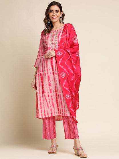 Blue Ethnic Motifs Printed Gotta Patti Straight Kurta With Trouser & Dupatta - Buy Best Ethnic Wear for Women & Girls | Daily Woman - 