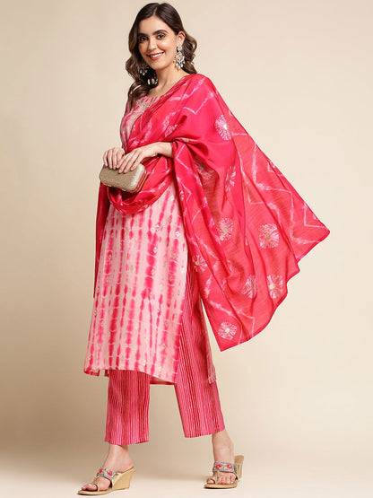 Blue Ethnic Motifs Printed Gotta Patti Straight Kurta With Trouser & Dupatta - Buy Best Ethnic Wear for Women & Girls | Daily Woman - 