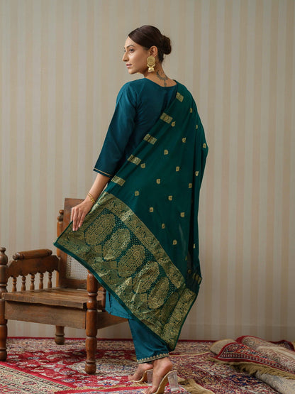 Blue Ethnic Motifs Straight Kurta & Trousers With Dupatta - Buy Best Ethnic Wear for Women & Girls | Daily Woman - 