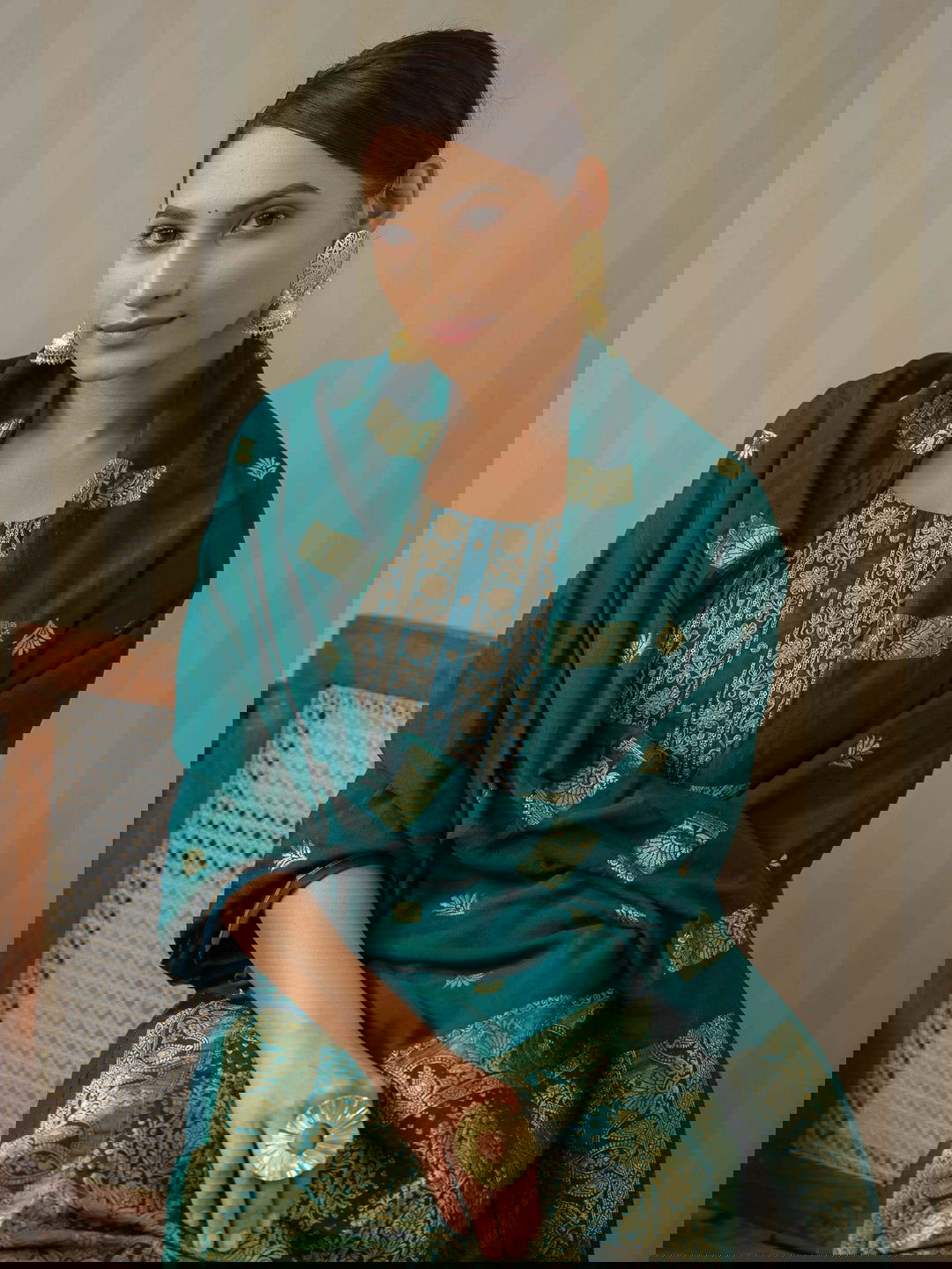 Blue Ethnic Motifs Straight Kurta & Trousers With Dupatta - Buy Best Ethnic Wear for Women & Girls | Daily Woman - 