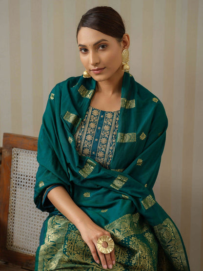 Blue Ethnic Motifs Straight Kurta & Trousers With Dupatta - Buy Best Ethnic Wear for Women & Girls | Daily Woman - 