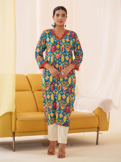 Blue Women Floral Printed Kurti - Buy Best Ethnic Wear for Women & Girls | Daily Woman - 