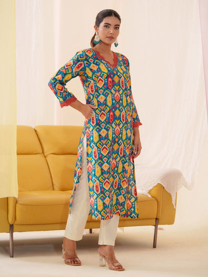 Blue Women Floral Printed Kurti - Buy Best Ethnic Wear for Women & Girls | Daily Woman - 