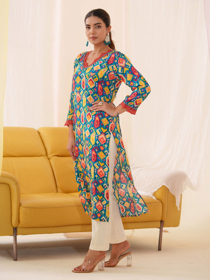 Blue Women Floral Printed Kurti - Buy Best Ethnic Wear for Women & Girls | Daily Woman - 