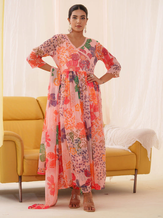 Chiffon Ethnic Motifs Embroidered Kurta With Trousers & Dupatta - Buy Best Ethnic Wear for Women & Girls | Daily Woman - 