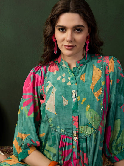 Chinon Printed A-Line Dress - Buy Best Ethnic Wear for Women & Girls | Daily Woman - 