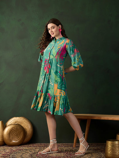 Chinon Printed A-Line Dress - Buy Best Ethnic Wear for Women & Girls | Daily Woman - 
