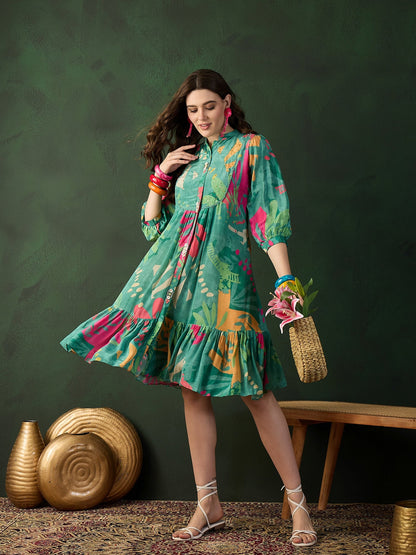 Chinon Printed A-Line Dress - Buy Best Ethnic Wear for Women & Girls | Daily Woman - 
