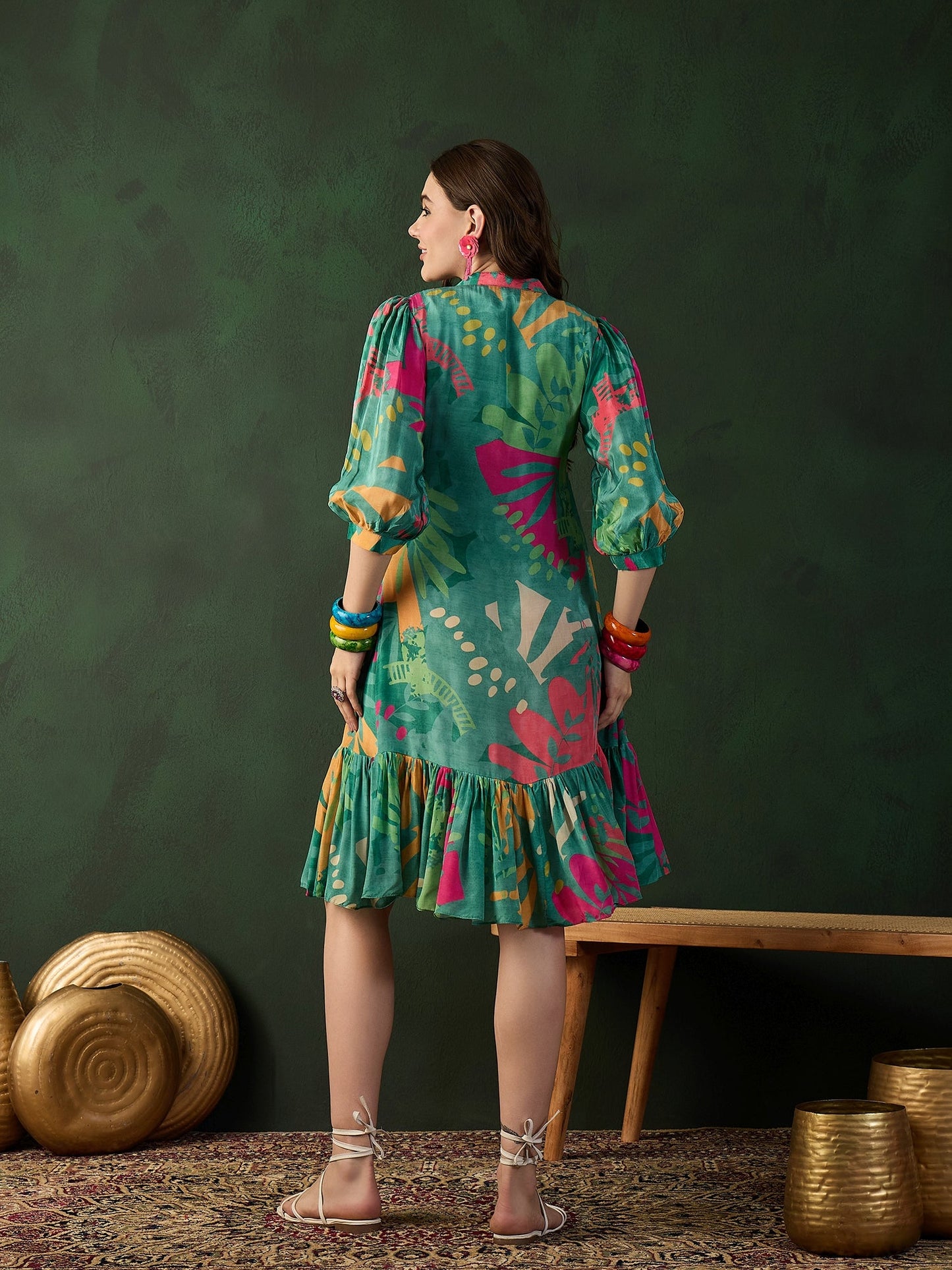 Chinon Printed A-Line Dress - Buy Best Ethnic Wear for Women & Girls | Daily Woman - 
