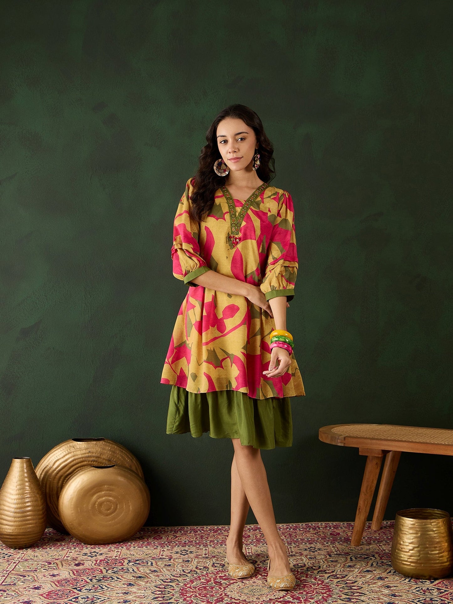 Chinon Printed A-Line Dress - Buy Best Ethnic Wear for Women & Girls | Daily Woman - 