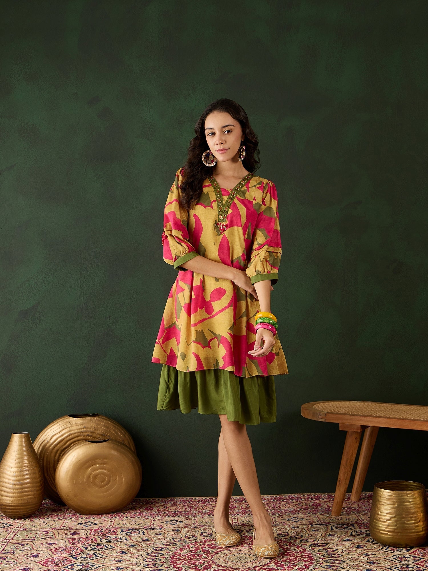 Chinon Printed A-Line Dress - Buy Best Ethnic Wear for Women & Girls | Daily Woman - 