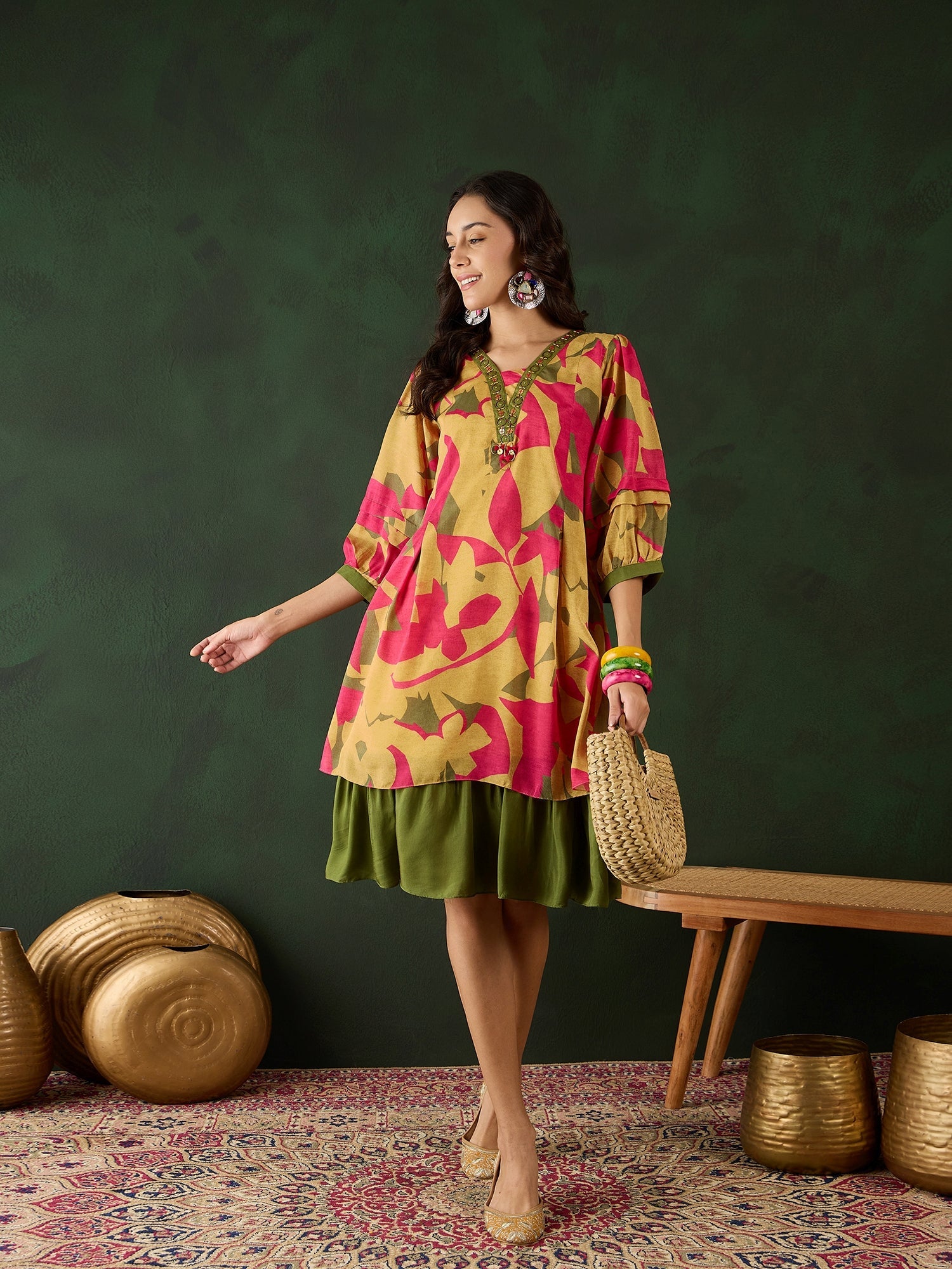 Chinon Printed A-Line Dress - Buy Best Ethnic Wear for Women & Girls | Daily Woman - 
