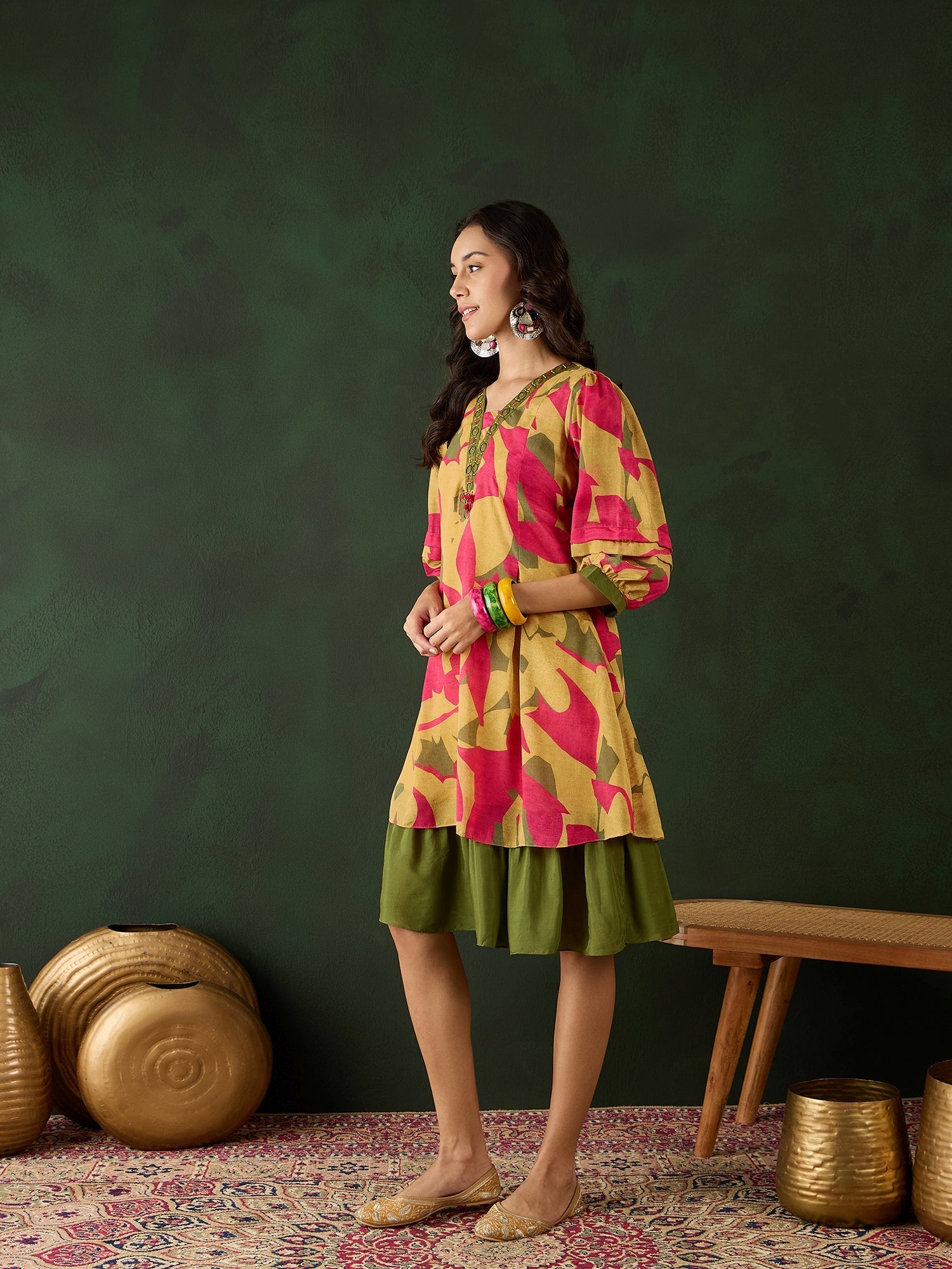 Chinon Printed A-Line Dress - Buy Best Ethnic Wear for Women & Girls | Daily Woman - 