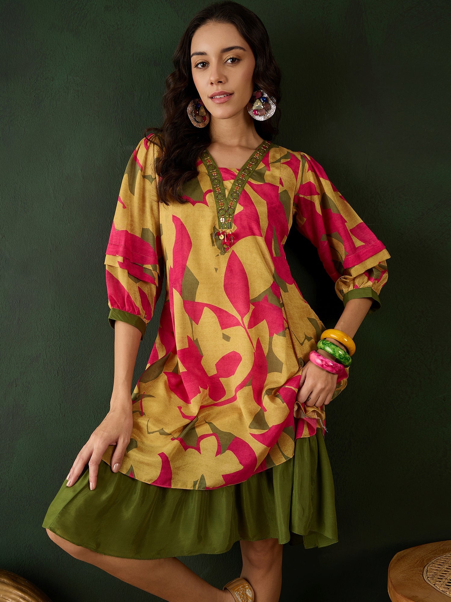 Chinon Printed A-Line Dress - Buy Best Ethnic Wear for Women & Girls | Daily Woman - 