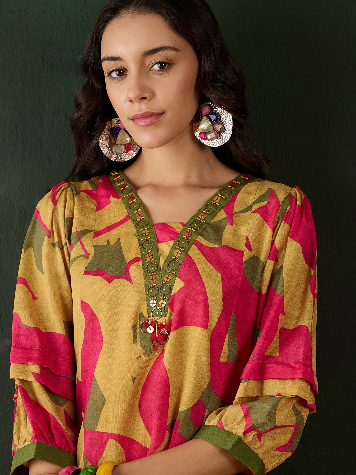 Chinon Printed A-Line Dress - Buy Best Ethnic Wear for Women & Girls | Daily Woman - 