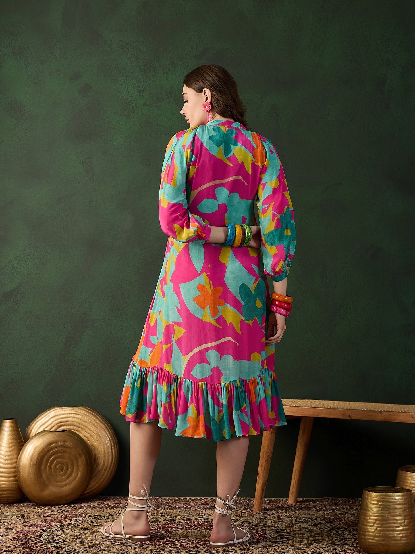 Chinon Printed A-Line Ethnic Dress - Buy Best Ethnic Wear for Women & Girls | Daily Woman - 