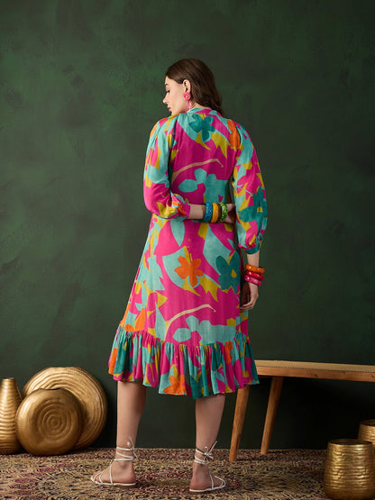 Chinon Printed A-Line Ethnic Dress - Buy Best Ethnic Wear for Women & Girls | Daily Woman - 