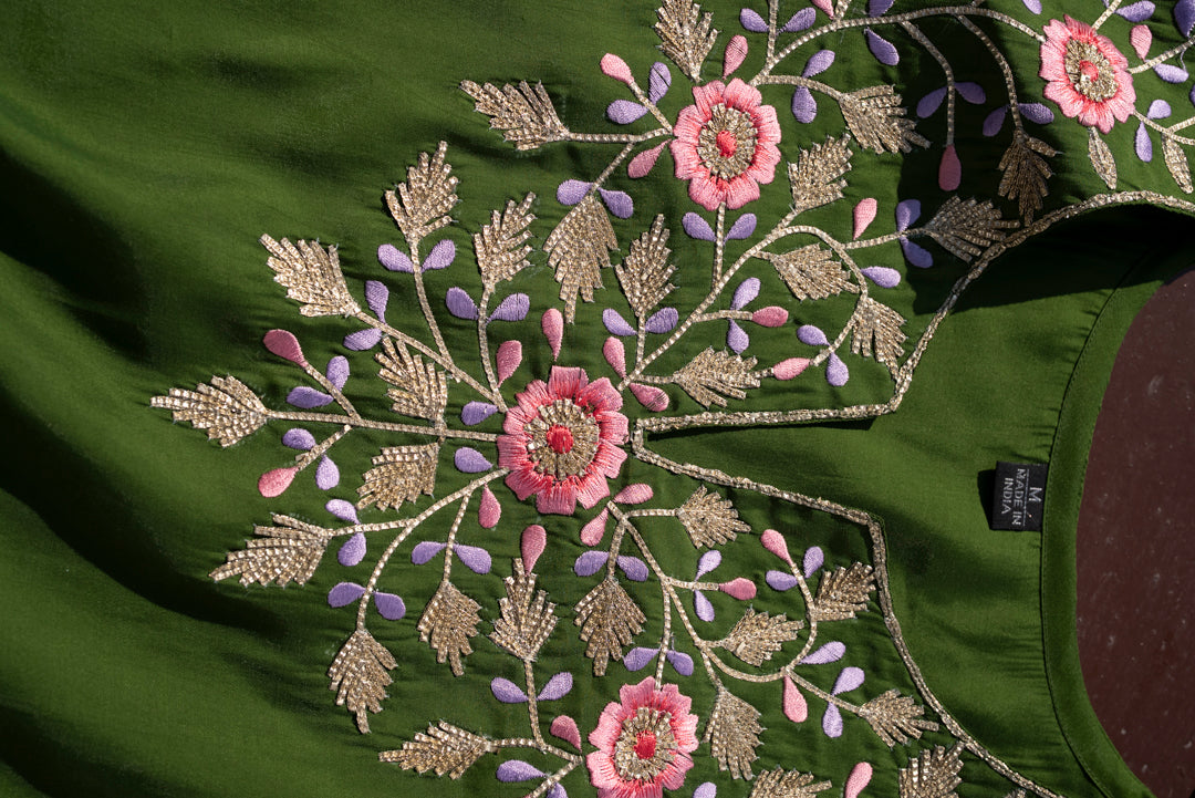 Embroidered Round Neck Straight Kurta & Trousers With Dupatta