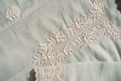 Women Pistachio Green Embroidered Mul Chanderi Kurta Sharara Set with Dupatta