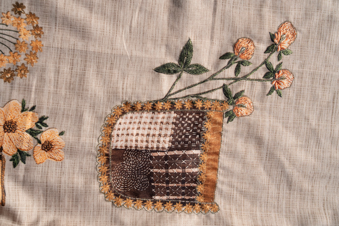 Brown Embroidered Kurta with Peach Trousers & Dupatta