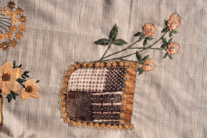 Brown Embroidered Kurta with Peach Trousers & Dupatta