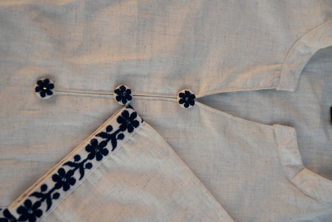 Embroidered Pure Cotton Mandarin Collar A-Line Kurta & Trousers