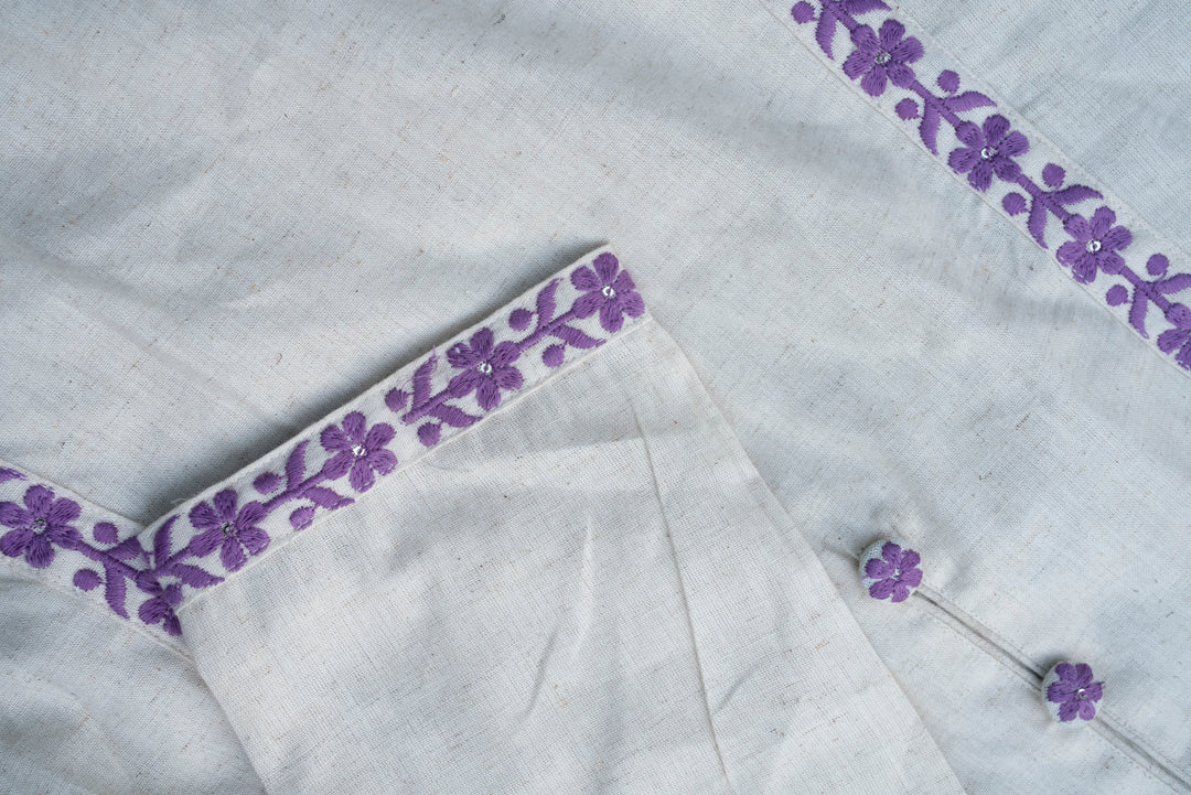 Embroidered Pure Cotton Mandarin Collar A-Line Kurta & Trousers