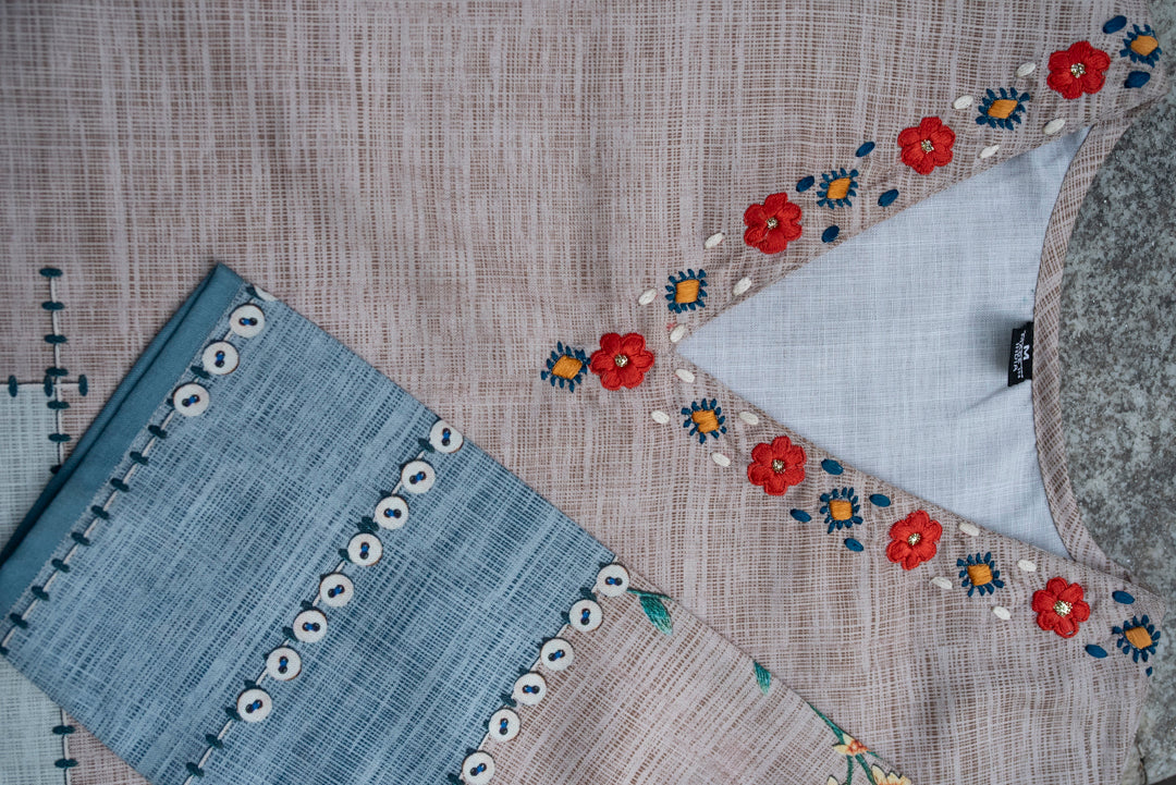 Light Blue & Peach Embroidered Kurta Set